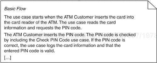In the description of the Withdraw Money use case, there is an explicit reference as to where to include the Check PIN Code use case.