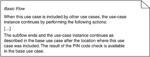 The start and the end of the flow description of Check PIN Code are affected by the fact that it is an inclusion use case.