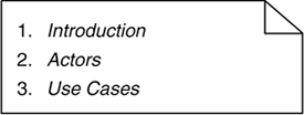The main sections of a Use-Case Model Survey.