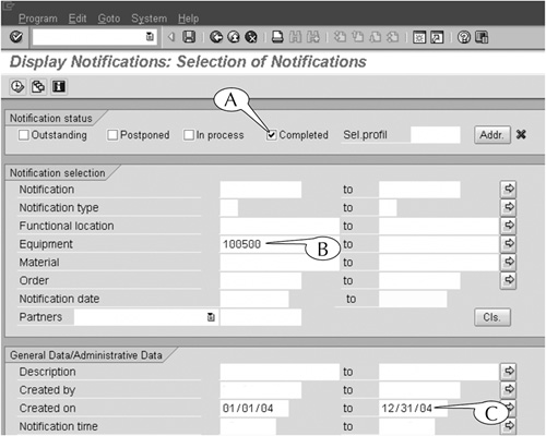 The initial screen of the IW29 transaction, set up for the first example.