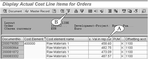 The line-item report of the Display Actual Cost Line Items for Order screen contains the Val in rep cur column, where you will find positive and negative dollar values.