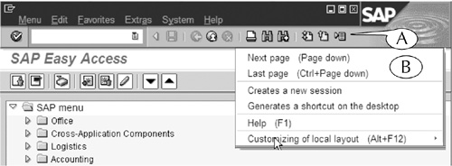You can display the hidden commands of a shortened standard toolbar by clicking the list button (A).