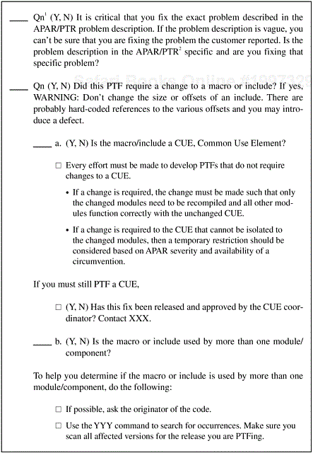 Sample Items from the PTF Checklist