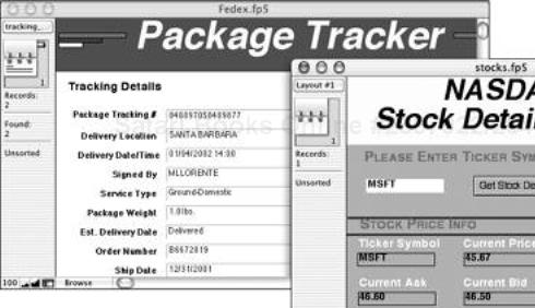 Downloadable XSL templates extend FileMaker’s power by making it possible to generate live queries of Web sites. Examples include package and stock tracking templates.