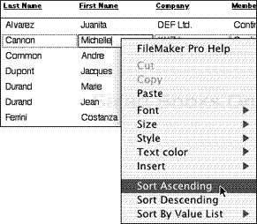 By right-clicking (Windows) or -clicking (Mac) a field, you can instantly sort all the records based on the field’s values.