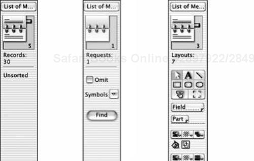 Tools and icons tailored to each mode appear in the left-hand status area as you switch among the (left to right): Browse, Find, Layout, and Preview modes.