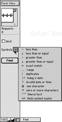 The Find mode status area offers tools for locating individual records, or groups of records, within a database.