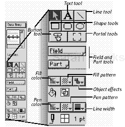 The most elaborate of the four modes, the Layout mode’s status area contains tools to control the appearance of the records and record views you design.