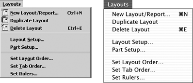 The Layouts menu, available only in Layout mode, lets you create, duplicate, and delete layouts.