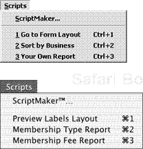 Use the Scripts menu to launch ScriptMaker, which enables you to automate many of FileMaker’s operations.