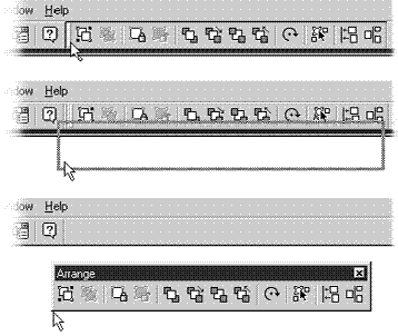 To move toolbars to your desktop, click on any toolbar’s left edge (top), drag to the desktop (middle), and release your cursor (bottom).