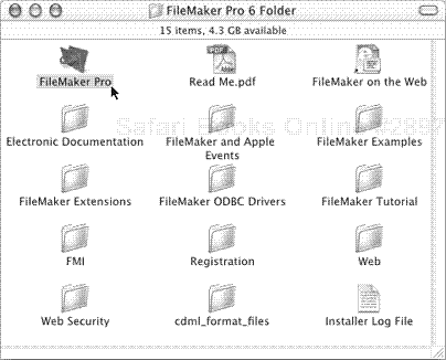 To launch the FileMaker Pro application, double-click its icon in the FileMaker Pro 6 folder.