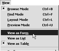 Choosing View > View as Form switches the file back to a single-record view.