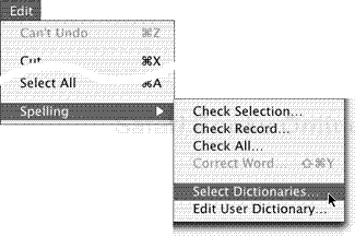 To create or select a dictionary, choose Edit > Spelling > Select Dictionaries.