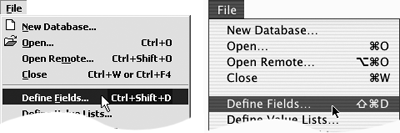 To create a field, choose File > Define Fields.
