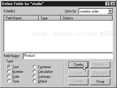 Assign a name to a new field within the Define Fields dialog box.