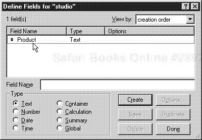 Once you create a field, its name appears in the list of fields within the Define Fields dialog box.