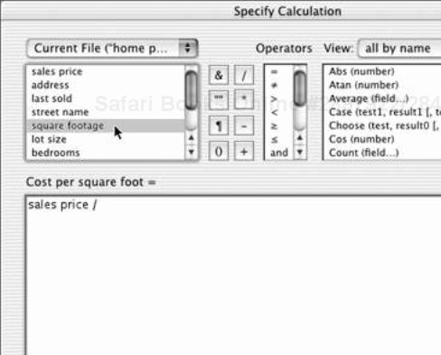 Use the Specify Calculation dialog box to create your formula, then click OK.