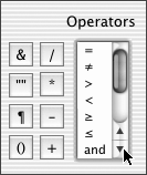 The Specify Calculation dialog box’s formula operators are controlled by the keypad and the scrolling window.