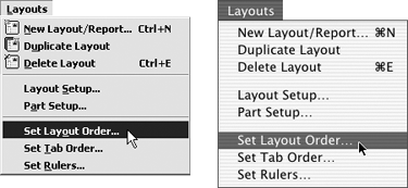 Use the Set Layout Order command from the Layouts menu to reorder the pop-down menu of layouts.