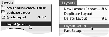 Choose Layouts > Layout Setup to reach the Layout Setup dialog box.