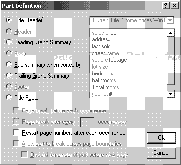 The Part Definition dialog box offers eight type choices.