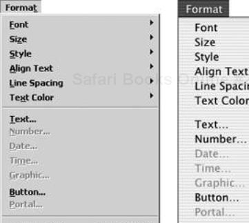 Depending on what you’ve selected, you can use the Format menu to set individual fields or database-wide defaults.