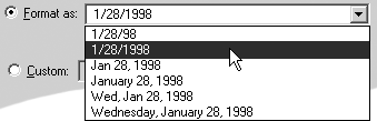 The Format as pop-up menu offers six date format choices.