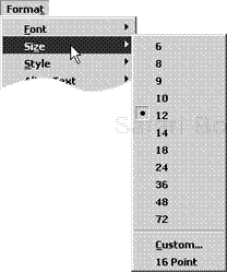 Choose Format > Size to gain quick access to all the point sizes in the current font.
