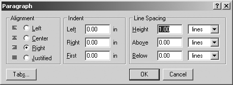 Custom line spacing is handled within the Paragraph dialog box.