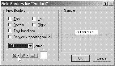 Choose Fill from the Field Borders dialog box’s drop-down menu to control field color and pattern.