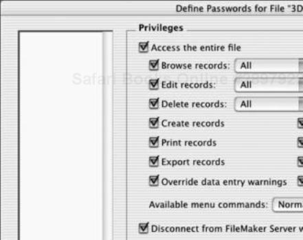 Within the Define Passwords dialog box, type a password into the Password text box. Create a master password by checking Access the entire file.