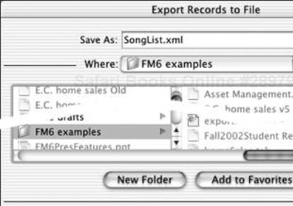 Use the Type pop-up menu to select XML as the file format, include .xml in the file name, and navigate to where you want to save the file.
