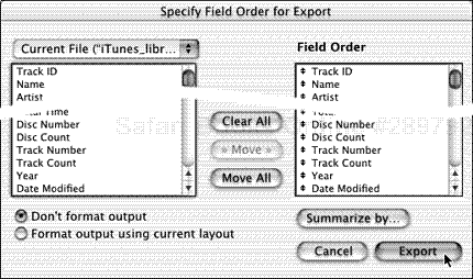 Use the Specify Field Order for Export dialog box to pick which fields you want to export.