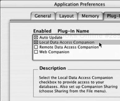 Click the Plug-Ins tab and check Local... or Remote... depending on where the ODBC-enabled database resides.