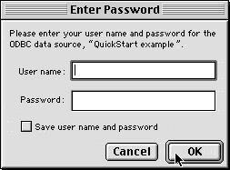 Enter a name and password for the ODBC database or, if none exists, just click OK.