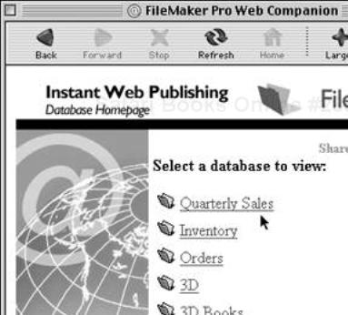 The Web Companion’s Instant Web Portal automatically generates and displays links to your Web databases.