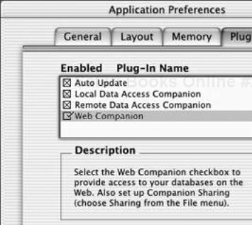 Click the Plug-Ins tab and check Web Companion in the Application Preferences dialog box.