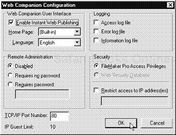 The Web Companion Configuration dialog box lets you control the user interface, logging activities, remote administration, and security.