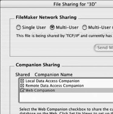 When the File Sharing dialog box appears, check Web Companion in the lower Companion Sharing panel.