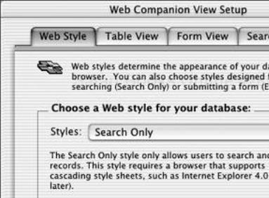 To set a style for your Web database, click the Web Style tab in the Web Companion View Setup dialog box.