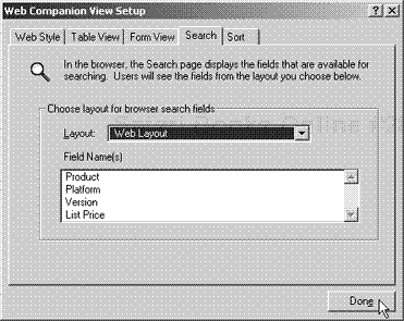 Click the Search tab to see which fields your Web visitors will see, based on the Layout chosen. (You may need to create a more restrictive layout.)