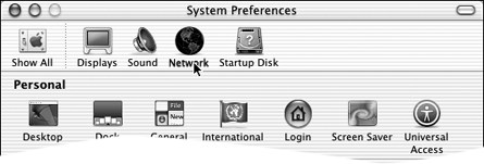 Click the Network icon when the System Preferences dialog box appears.