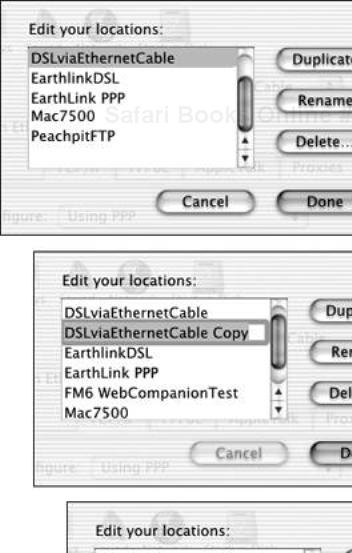 With your current location highlighted, click Duplicate (top), then rename the copy something easy to recognize (e.g., FM6 WebCompanionTest) (middle), and click Done (bottom).