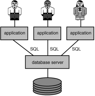 The user, the application, and the database server are pivotal for the processing of SQL