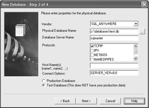 Selecting database options for SQL Anywhere