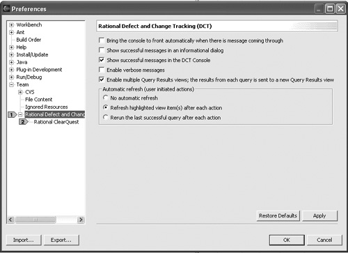 Rational Defect and Change Tracking window