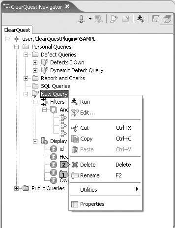 Context menu for deleting or renaming a query