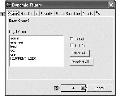 Dynamic Filters window