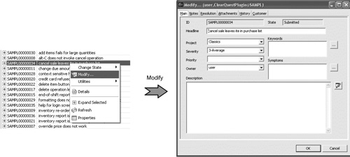 Modifying results in a Modify record window